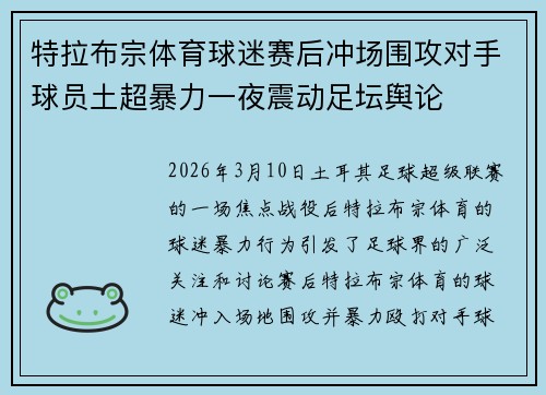特拉布宗体育球迷赛后冲场围攻对手球员土超暴力一夜震动足坛舆论 特拉布宗体育球迷赛后冲场围攻对手球员土超暴力一夜震动足坛舆论